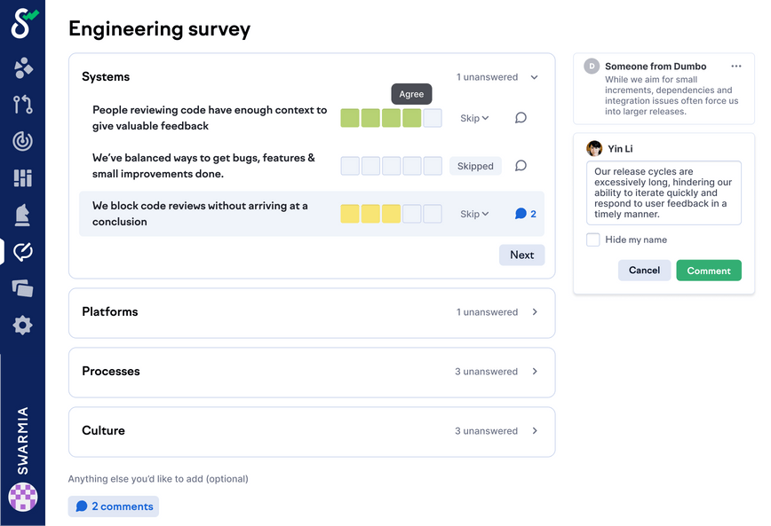 Combine system metrics with developer feedback so you know exactly what to improve and how.